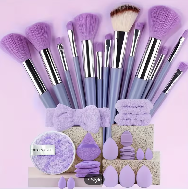 13pc Makeup Brush Set with Storage Bag & Powder Puff | Foundation, Blush & Eyeshadow