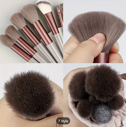 13pc Makeup Brush Set with Storage Bag & Powder Puff | Foundation, Blush & Eyeshadow