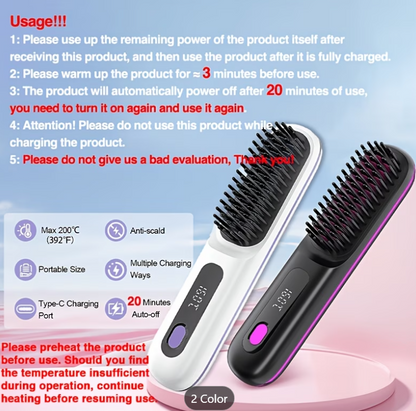 Sleek Hair in Seconds | Cordless Rechargeable Hair Straightener Brush